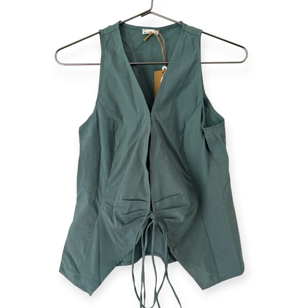 NWT OGL Linen Blend Wrap Self Tie Asymmetrical Top Women’s Size XS Turquoise